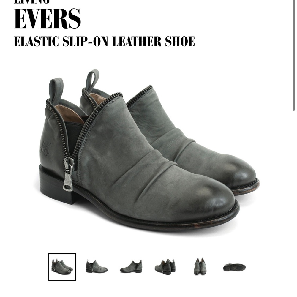 John Fluevog Gray Leather Slip-On Loafers